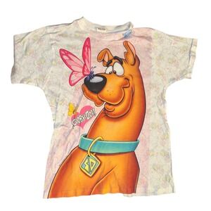 Youth M Scooby Doo All Over Print Butterfly Graphic T Shirt Short Sleeve